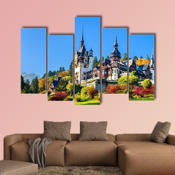 Royal Castle In Romania Canvas Wall Art-5 Pop-Gallery Wrap-47" x 32"-Tiaracle