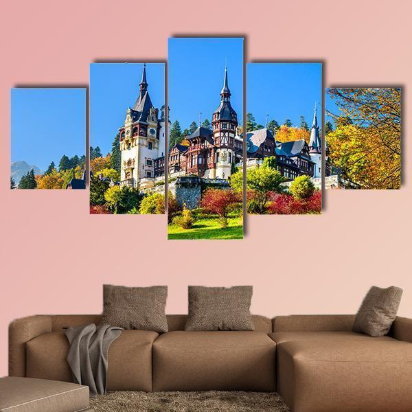 Royal Castle In Romania Canvas Wall Art-5 Star-Gallery Wrap-62" x 32"-Tiaracle