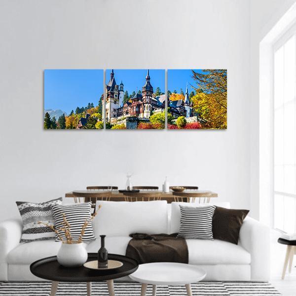 Royal Castle In Romania Panoramic Canvas Wall Art-3 Piece-25" x 08"-Tiaracle