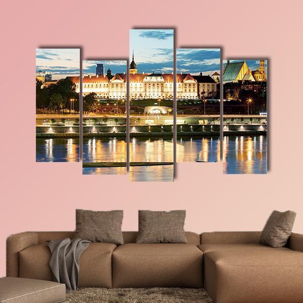 Royal Castle Over The Vistula River In Warsaw Canvas Wall Art-5 Pop-Gallery Wrap-47" x 32"-Tiaracle