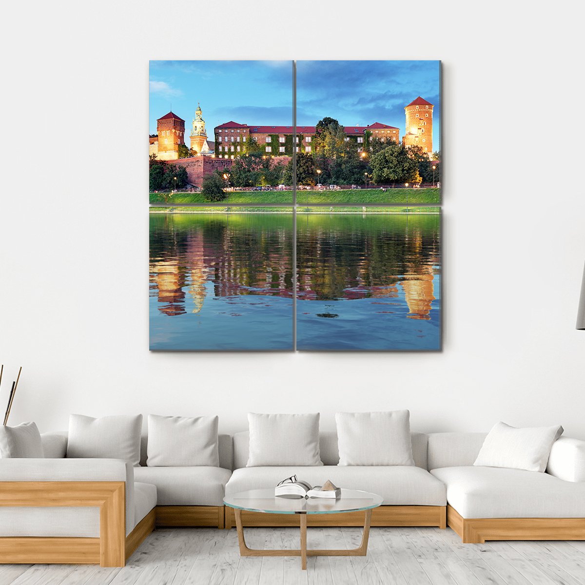Royal Castle Wawel At Night Canvas Wall Art-4 Square-Gallery Wrap-17" x 17"-Tiaracle