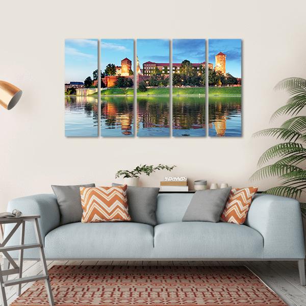 Royal Castle Wawel At Night Canvas Wall Art-5 Horizontal-Gallery Wrap-22" x 12"-Tiaracle