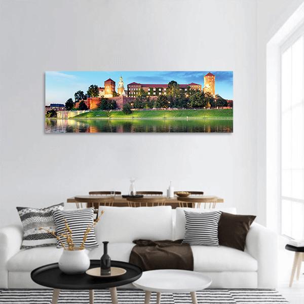 Royal Castle Wawel At Night Panoramic Canvas Wall Art-1 Piece-36" x 12"-Tiaracle