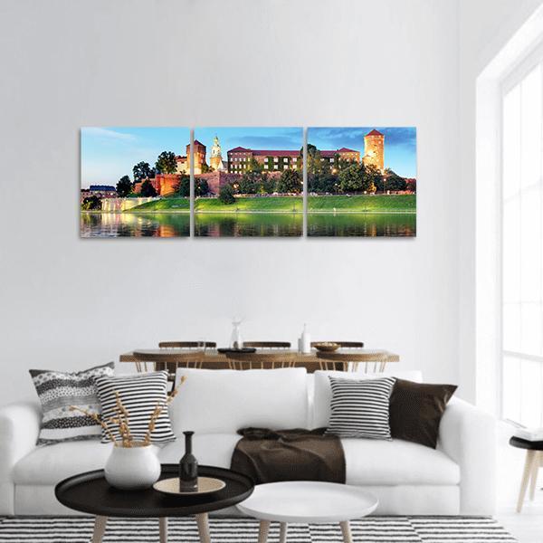 Royal Castle Wawel At Night Panoramic Canvas Wall Art-3 Piece-25" x 08"-Tiaracle