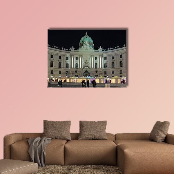 Royal Christmas Market at Michaelerplatz Canvas Wall Art in black, gray and beige, single panel hung on a wall