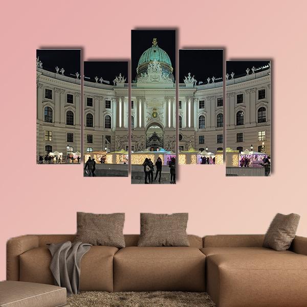 Royal Christmas Market At Michaelerplatz Canvas Wall Art-5 Pop-Gallery Wrap-47" x 32"-Tiaracle