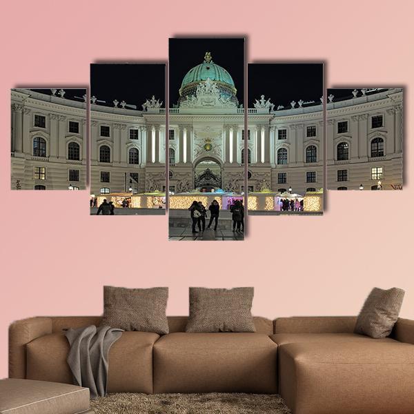 Royal Christmas Market At Michaelerplatz Canvas Wall Art-5 Star-Gallery Wrap-62" x 32"-Tiaracle