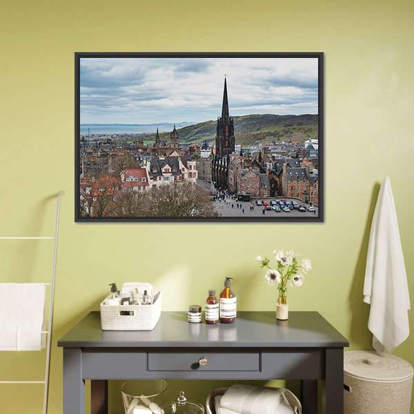 Royal Mile In Scotland Canvas Wall Art-1 Piece-Floating Frame-24" x 16"-Tiaracle