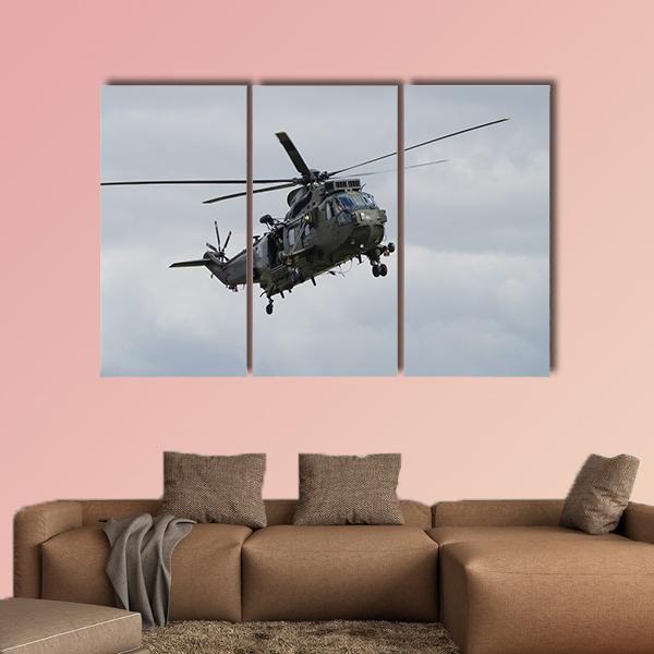 Royal Navy Sea King Helicopter Canvas Wall Art-3 Horizontal-Gallery Wrap-37" x 24"-Tiaracle