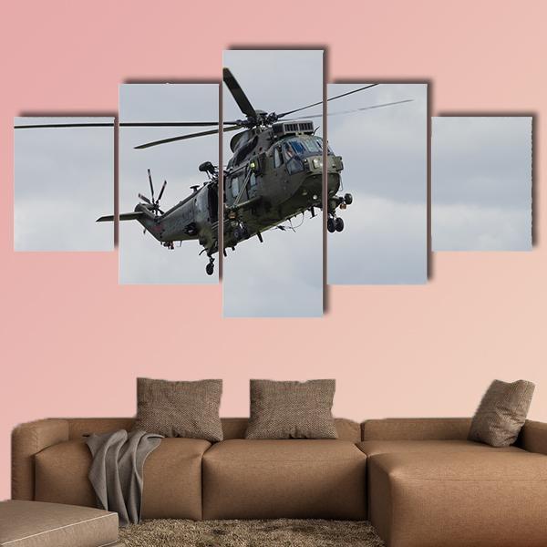 Royal Navy Sea King Helicopter Canvas Wall Art-5 Star-Gallery Wrap-62" x 32"-Tiaracle