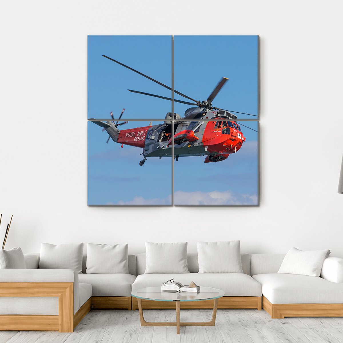 Royal Navy Sea King Search And Rescue Helicopter Canvas Wall Art-4 Square-Gallery Wrap-17" x 17"-Tiaracle