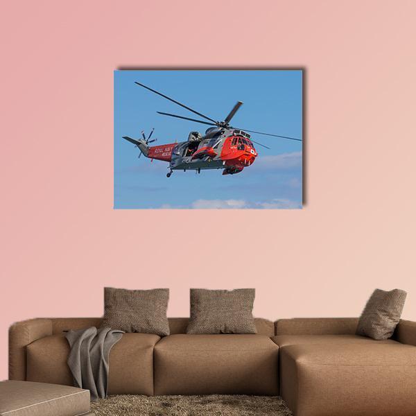 Royal Navy Sea King Search And Rescue Helicopter Canvas Wall Art-1 Piece-Gallery Wrap-48" x 32"-Tiaracle