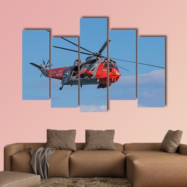 Royal Navy Sea King Search And Rescue Helicopter Canvas Wall Art-5 Pop-Gallery Wrap-47" x 32"-Tiaracle