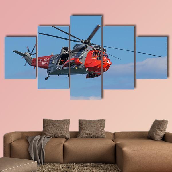 Royal Navy Sea King Search And Rescue Helicopter Canvas Wall Art-5 Star-Gallery Wrap-62" x 32"-Tiaracle