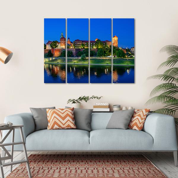Royal Wawel Castle At Night With Vistula River Canvas Wall Art-4 Horizontal-Gallery Wrap-34" x 24"-Tiaracle