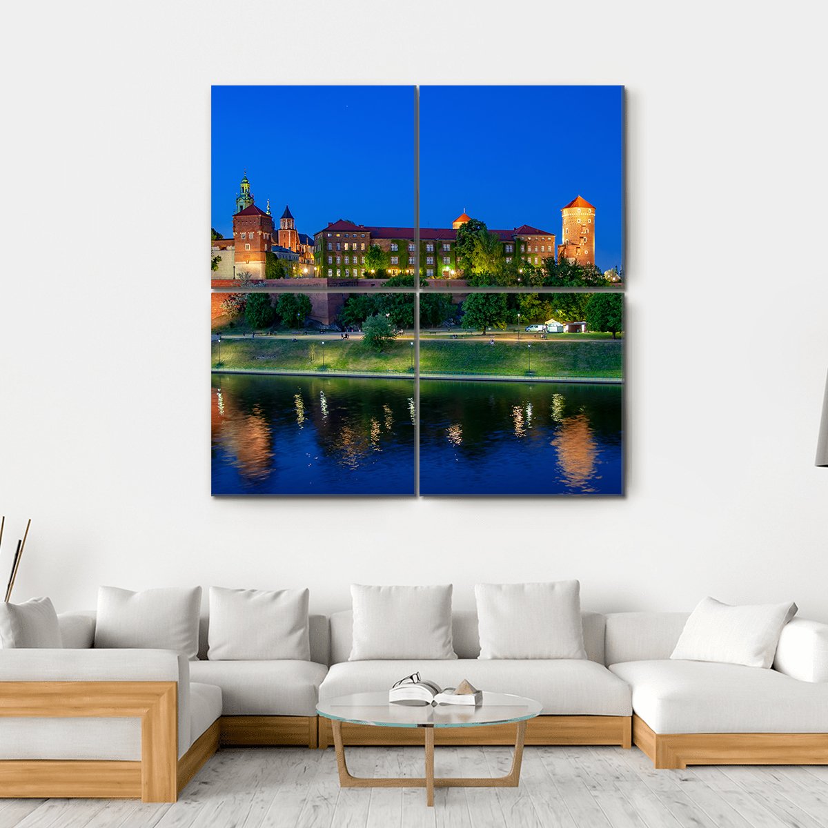 Royal Wawel Castle At Night With Vistula River Canvas Wall Art-4 Square-Gallery Wrap-17" x 17"-Tiaracle