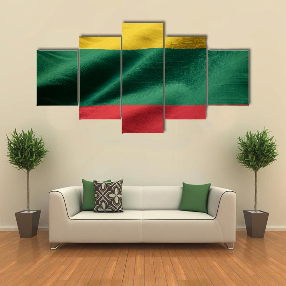 Ruffled Lithuania Flag Canvas Wall Art-5 Star-Gallery Wrap-42" x 21"-Tiaracle