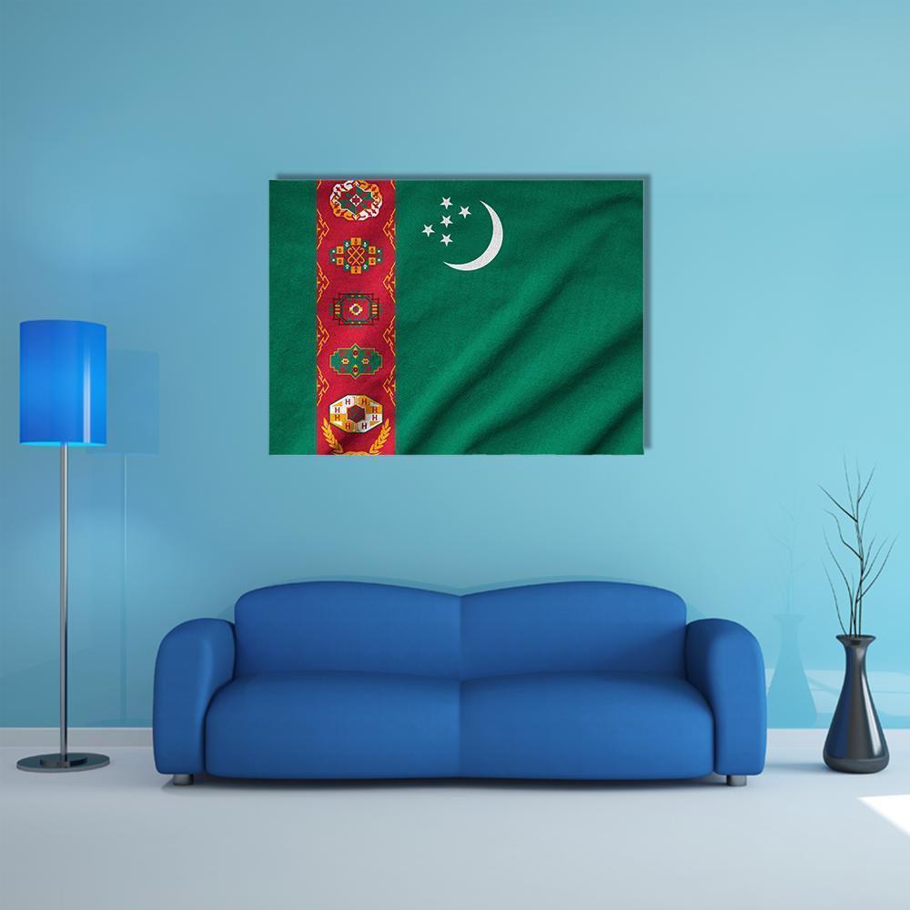 Ruffled Turkmenistan Flag Canvas Wall Art-4 Horizontal-Gallery Wrap-34" x 24"-Tiaracle