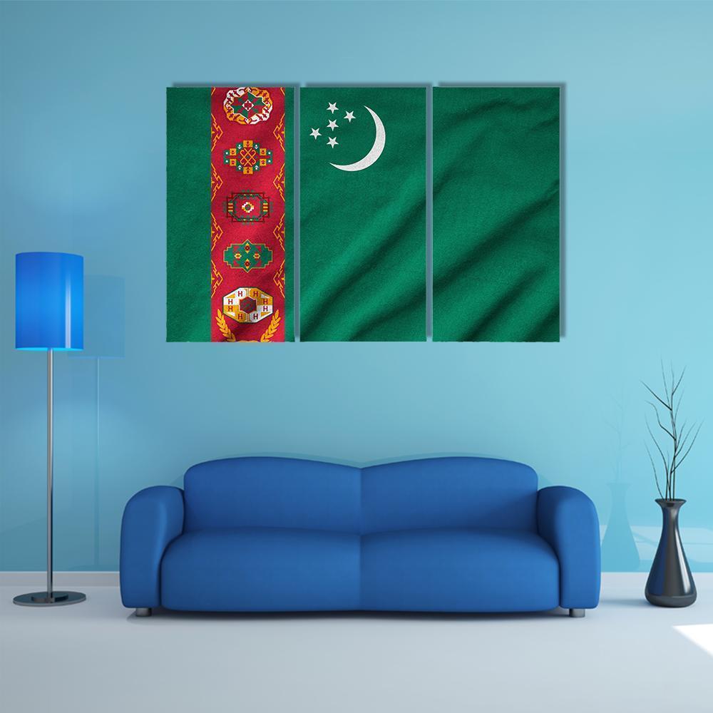 Ruffled Turkmenistan Flag Canvas Wall Art-3 Horizontal-Gallery Wrap-37" x 24"-Tiaracle