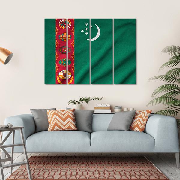 Ruffled Turkmenistan Flag Canvas Wall Art-4 Horizontal-Gallery Wrap-34" x 24"-Tiaracle