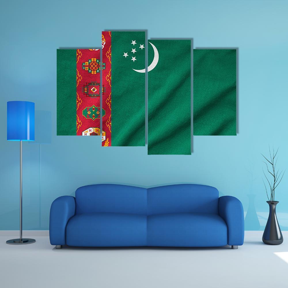 Ruffled Turkmenistan Flag Canvas Wall Art-5 Star-Gallery Wrap-62" x 32"-Tiaracle