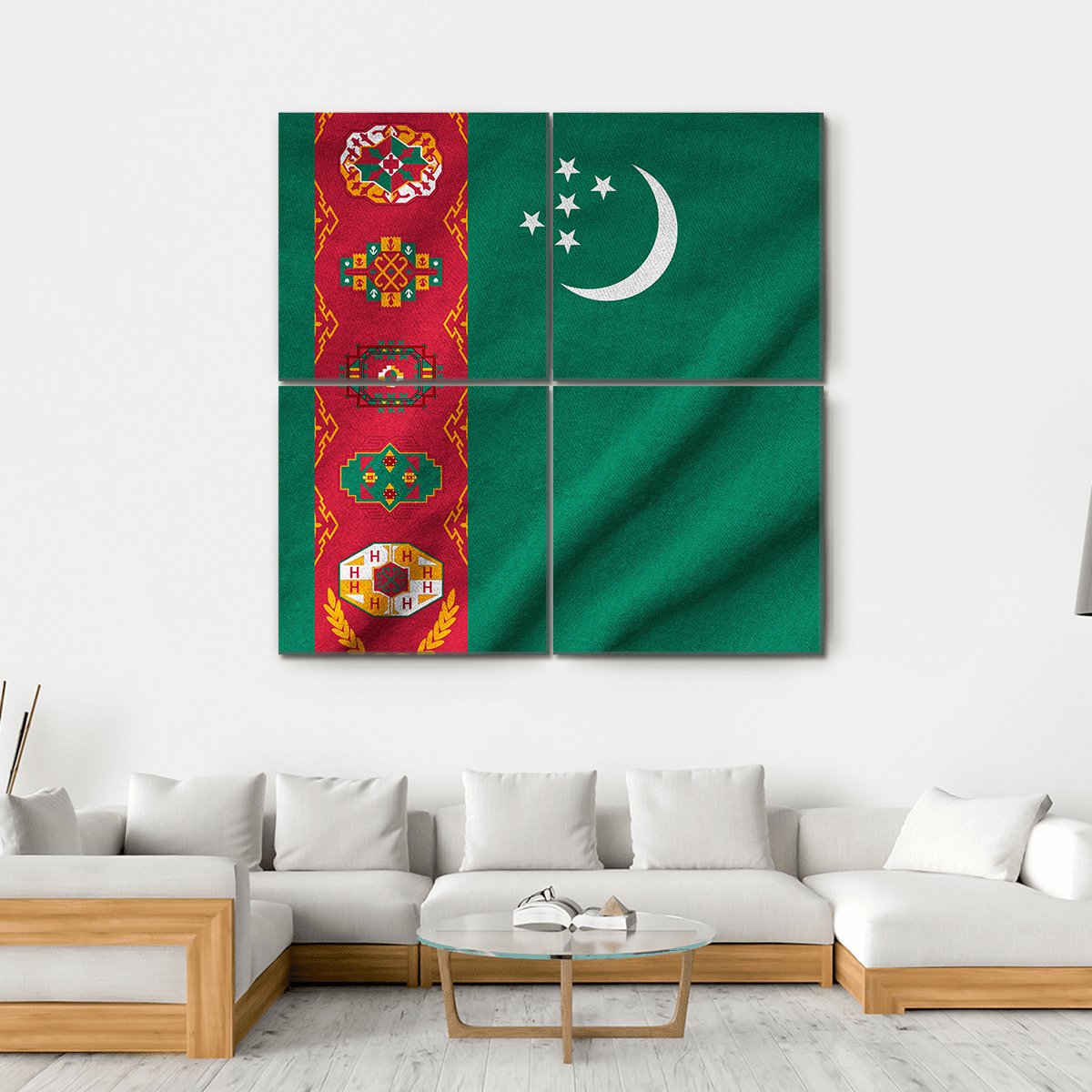 Ruffled Turkmenistan Flag Canvas Wall Art-4 Square-Gallery Wrap-17" x 17"-Tiaracle