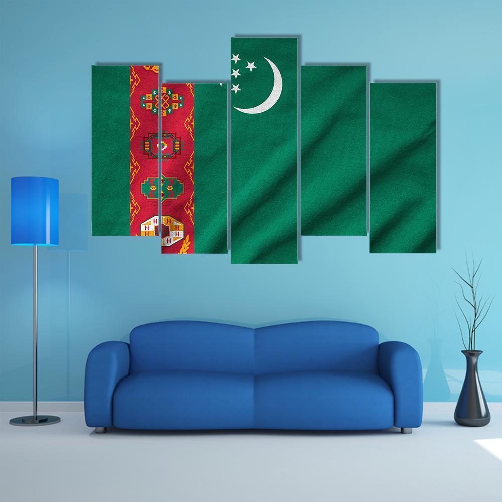 Ruffled Turkmenistan Flag Canvas Wall Art-5 Pop-Gallery Wrap-47" x 32"-Tiaracle