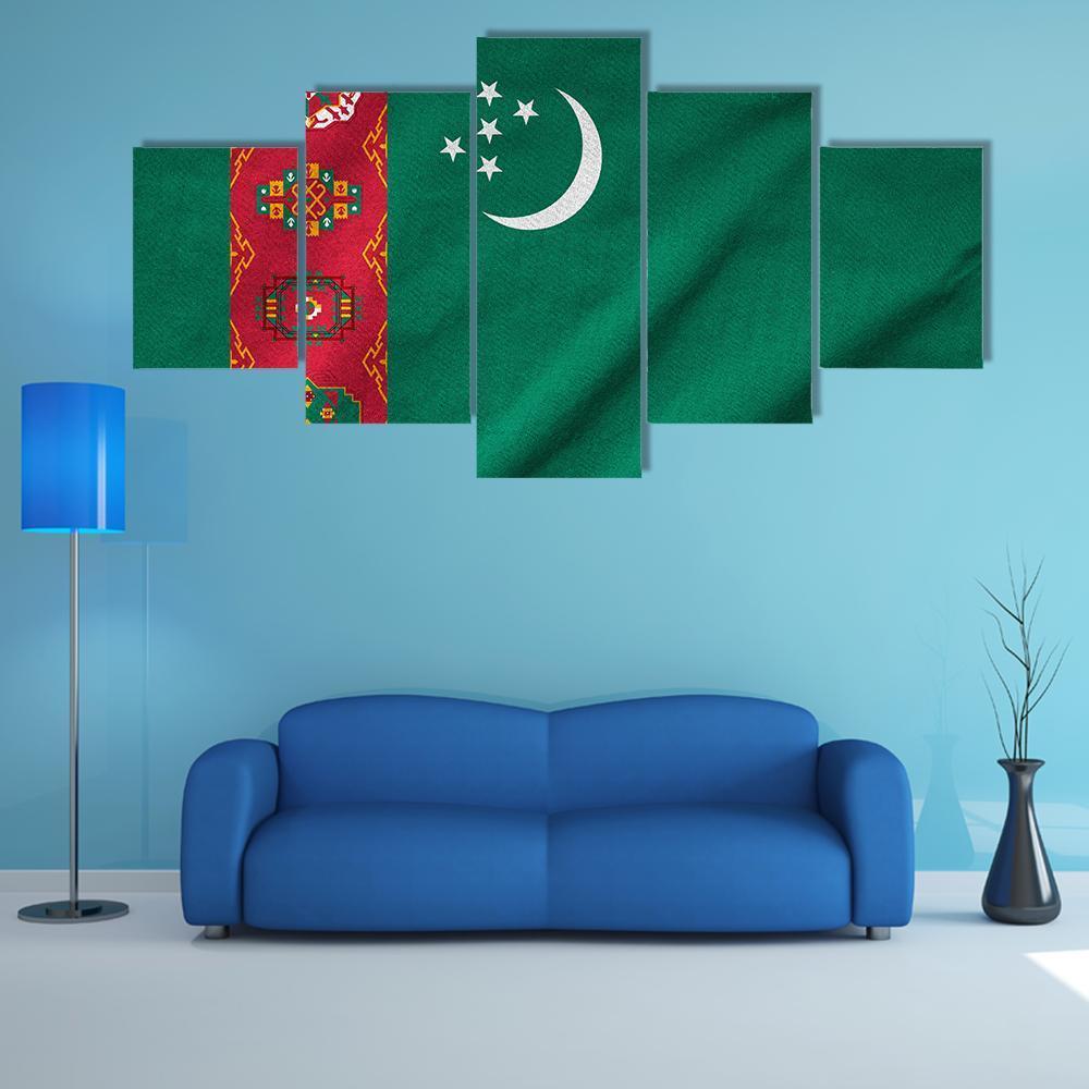 Ruffled Turkmenistan Flag Canvas Wall Art-5 Star-Gallery Wrap-62" x 32"-Tiaracle