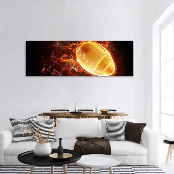 Flamy Football Panoramic Canvas Wall Art-3 Piece-25" x 08"-Tiaracle