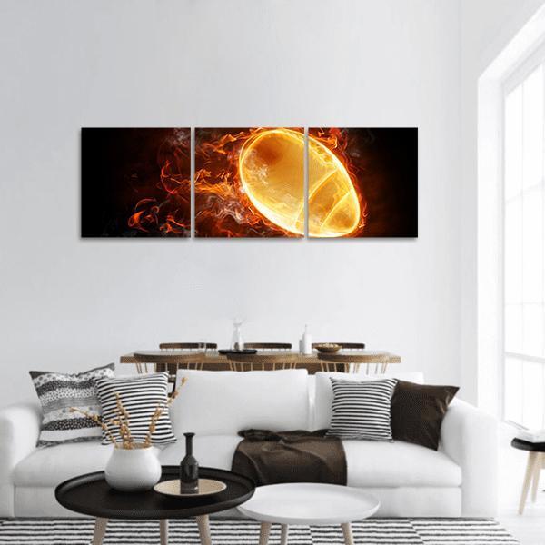 Flamy Football Panoramic Canvas Wall Art-3 Piece-25&quot; x 08&quot;-Tiaracle