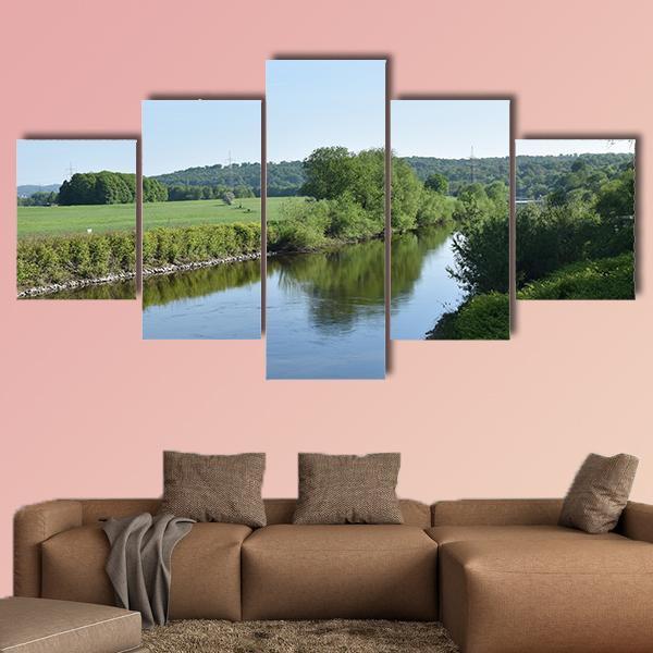 Ruhr River In Essen Germany Canvas Wall Art-5 Star-Gallery Wrap-62" x 32"-Tiaracle