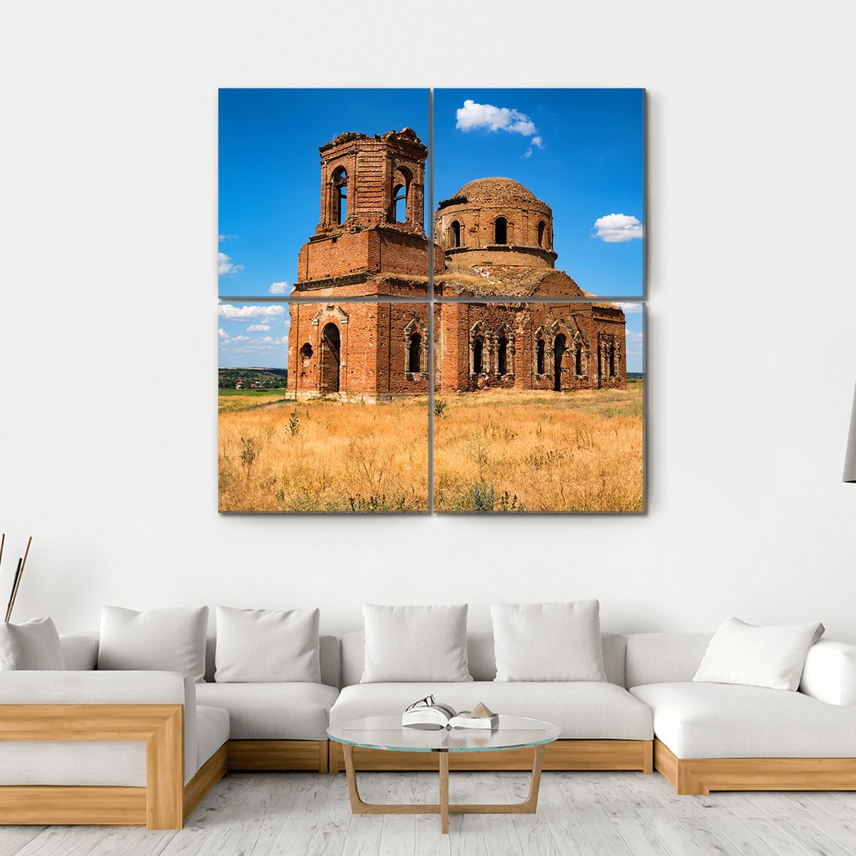 Ruined Orhtodox Cathedral Canvas Wall Art-4 Square-Gallery Wrap-17" x 17"-Tiaracle
