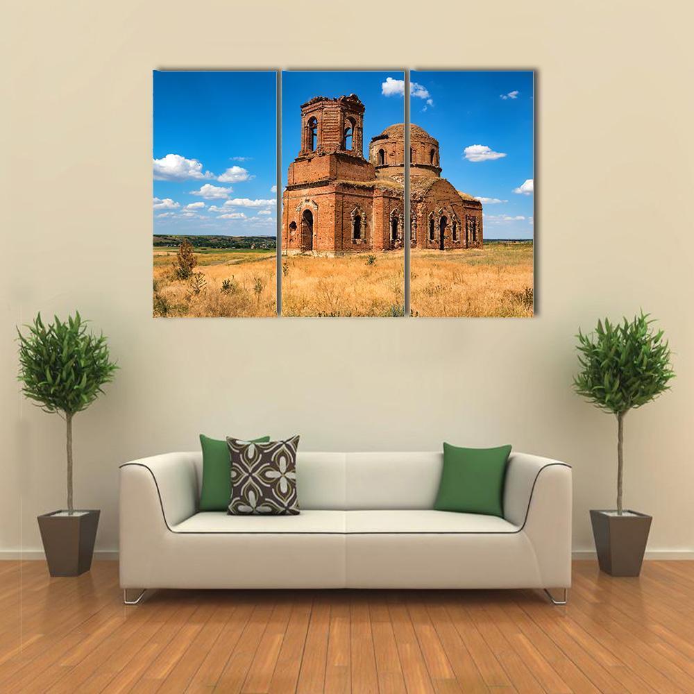 Ruined Orhtodox Cathedral Canvas Wall Art-3 Horizontal-Gallery Wrap-37" x 24"-Tiaracle