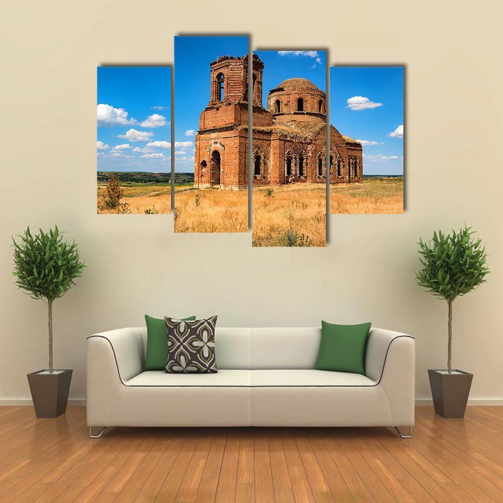 Ruined Orhtodox Cathedral Canvas Wall Art-4 Pop-Gallery Wrap-50" x 32"-Tiaracle