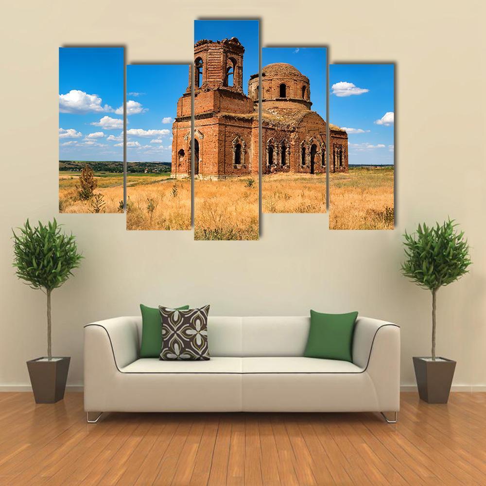 Ruined Orhtodox Cathedral Canvas Wall Art-5 Pop-Gallery Wrap-47" x 32"-Tiaracle