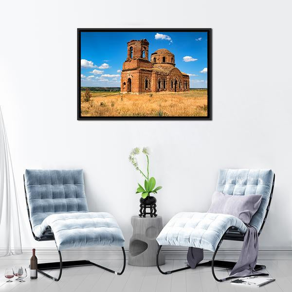Ruined Orhtodox Cathedral Canvas Wall Art-1 Piece-Floating Frame-24" x 16"-Tiaracle