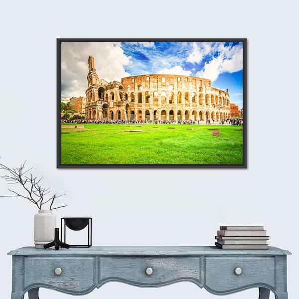 Ruins Of Antique Colosseum Building Canvas Wall Art-1 Piece-Floating Frame-24" x 16"-Tiaracle