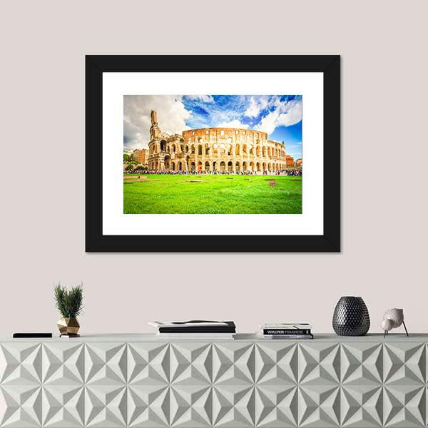 Ruins Of Antique Colosseum Building Canvas Wall Art-1 Piece-Framed Print-20" x 16"-Tiaracle