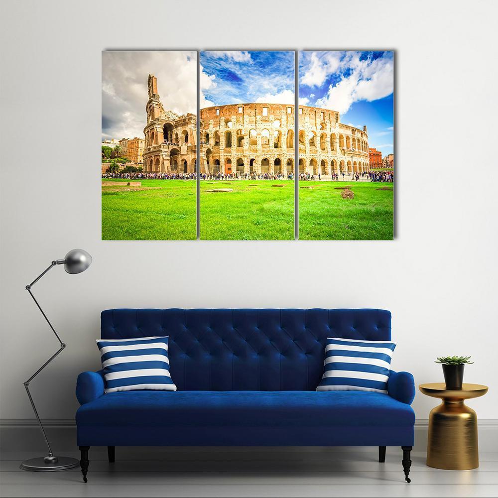 Ruins Of Antique Colosseum Building Canvas Wall Art-3 Horizontal-Gallery Wrap-37" x 24"-Tiaracle
