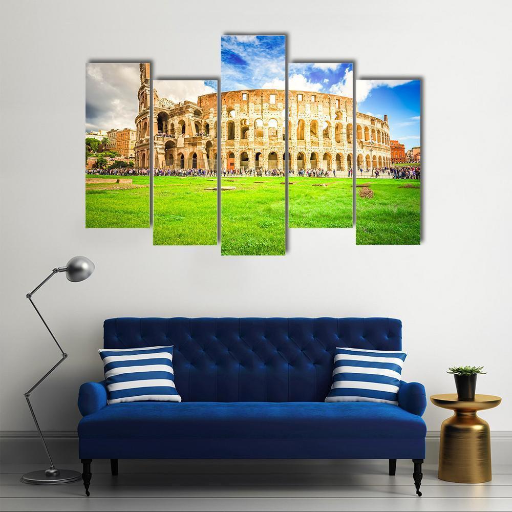 Ruins Of Antique Colosseum Building Canvas Wall Art-5 Pop-Gallery Wrap-47" x 32"-Tiaracle