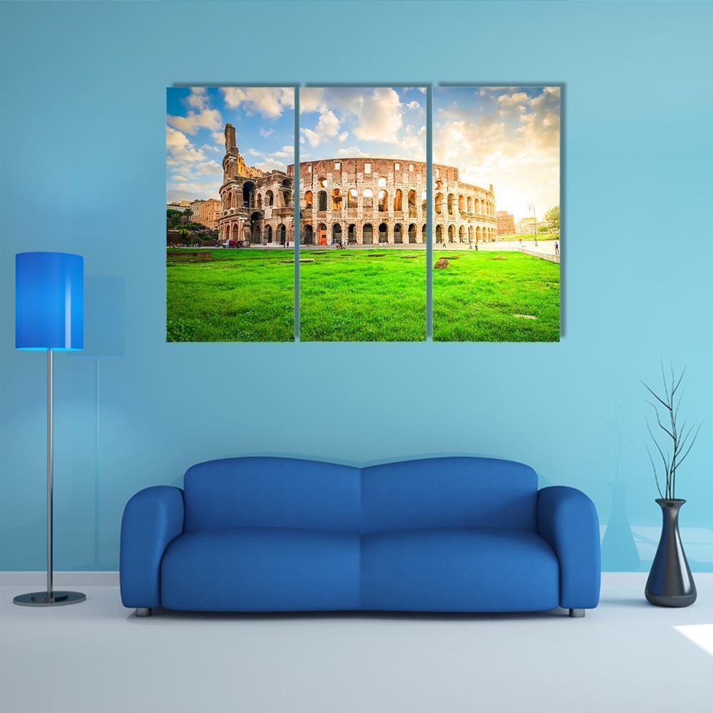 Ruins Of Antique Colosseum Canvas Wall Art-3 Horizontal-Gallery Wrap-37" x 24"-Tiaracle