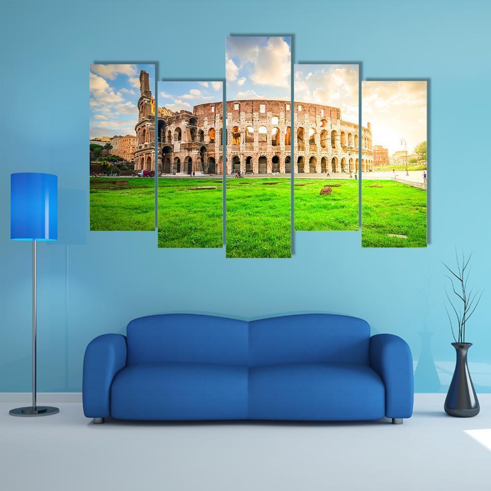 Ruins Of Antique Colosseum Canvas Wall Art-5 Pop-Gallery Wrap-47" x 32"-Tiaracle