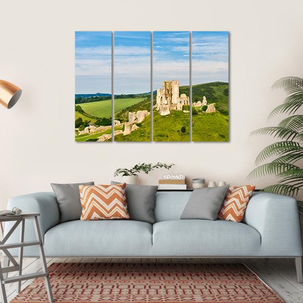 Ruins Of Corfe Castle Canvas Wall Art-4 Horizontal-Gallery Wrap-34" x 24"-Tiaracle