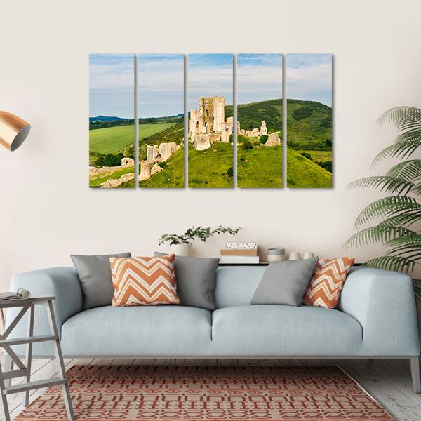 Ruins Of Corfe Castle Canvas Wall Art-5 Horizontal-Gallery Wrap-22" x 12"-Tiaracle