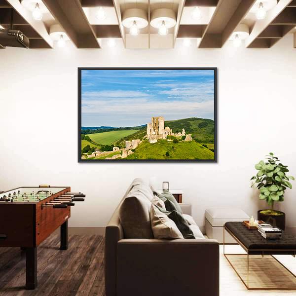 Ruins Of Corfe Castle Panoramic Canvas Wall Art-1 Piece-36" x 12"-Tiaracle