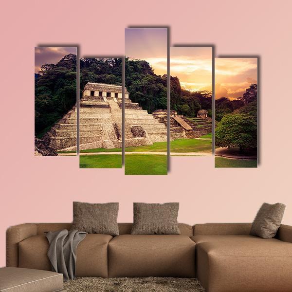 Ruins Of Palenque In Mexico Canvas Wall Art-5 Pop-Gallery Wrap-47" x 32"-Tiaracle