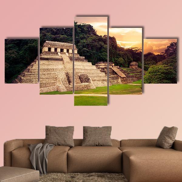 Ruins Of Palenque In Mexico Canvas Wall Art-5 Star-Gallery Wrap-62" x 32"-Tiaracle