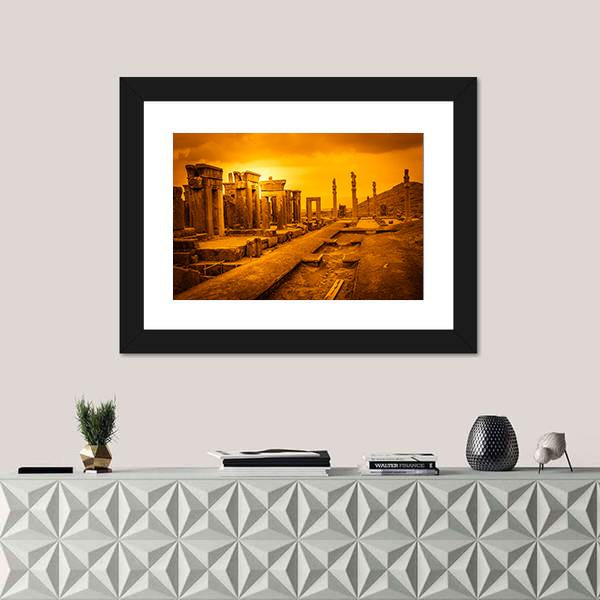 Ruins Of The Ancient City Persepolis In Iran Canvas Wall Art-1 Piece-Framed Print-20" x 16"-Tiaracle