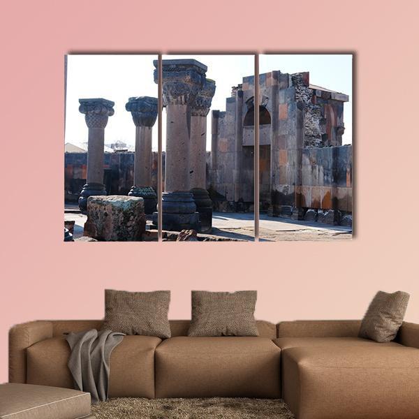 Ruins Of The Zvartnos Temple In Armenia Canvas Wall Art-3 Horizontal-Gallery Wrap-37" x 24"-Tiaracle