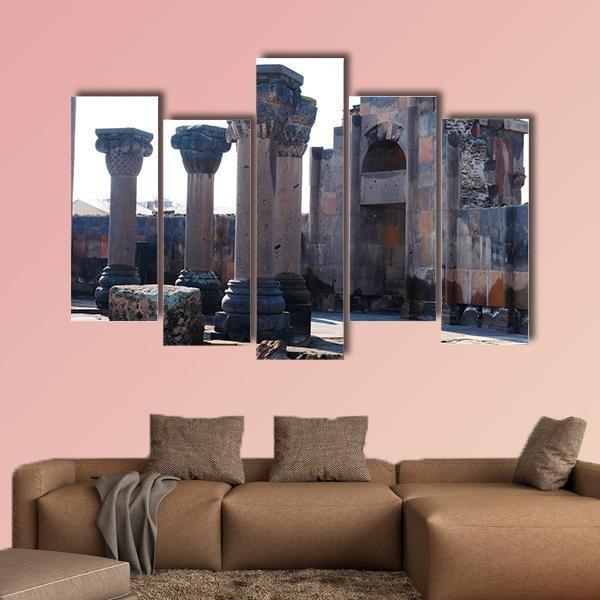 Ruins Of The Zvartnos Temple In Armenia Canvas Wall Art-5 Pop-Gallery Wrap-47" x 32"-Tiaracle